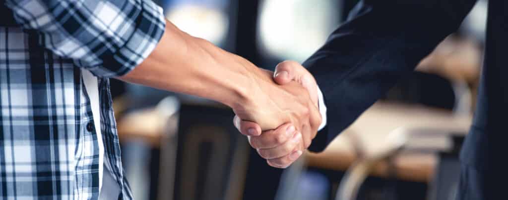 Professional young business people handsake, united, joining , c